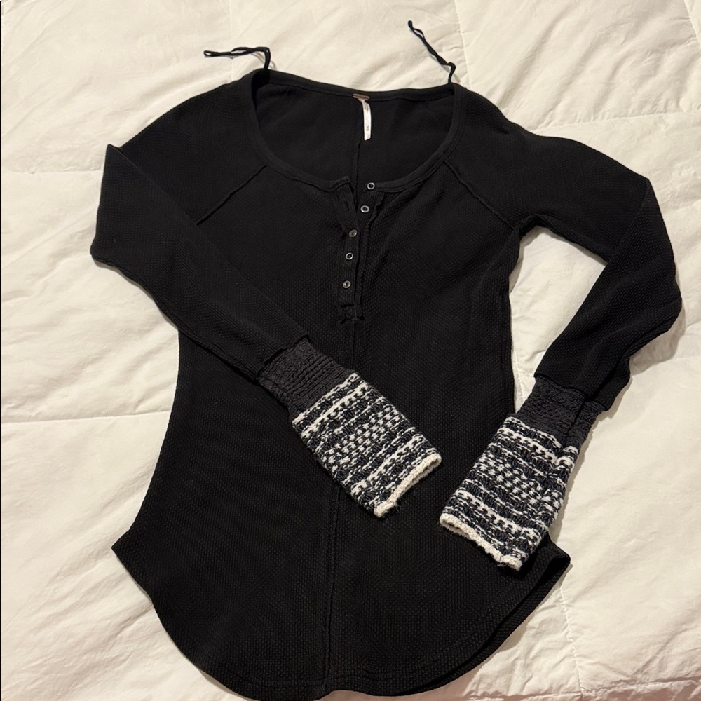 Free People Black Long Sleeve Top with Knit Cuffs